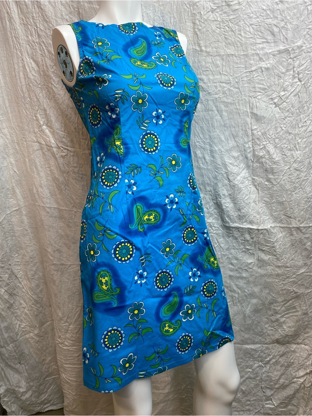 Vintage 90s California Concepts Sleeveless Blue Floral Paisley Shift Dress
